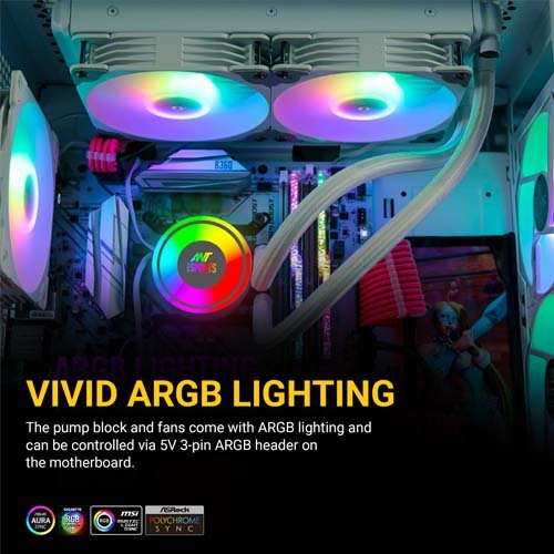 Ant Esports ICE-240 ARGB 240mm Liquid Cooler – White - Image 2